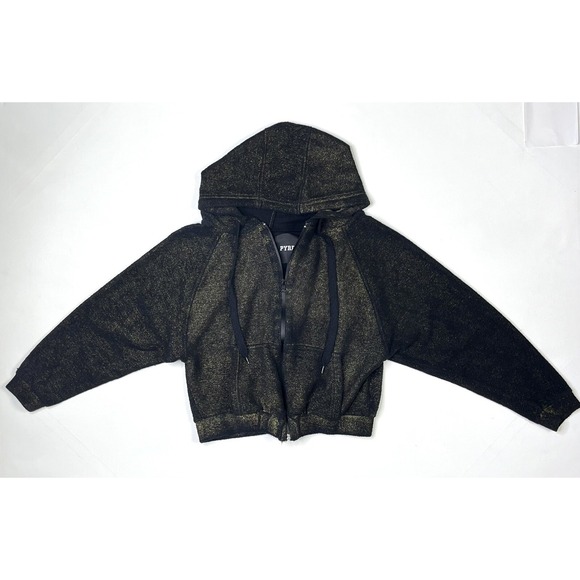 Pyrex Tops - Pyrex Zip Hoodie Women's XS Black Glittery Heather Gold Rare Streetwear Italy